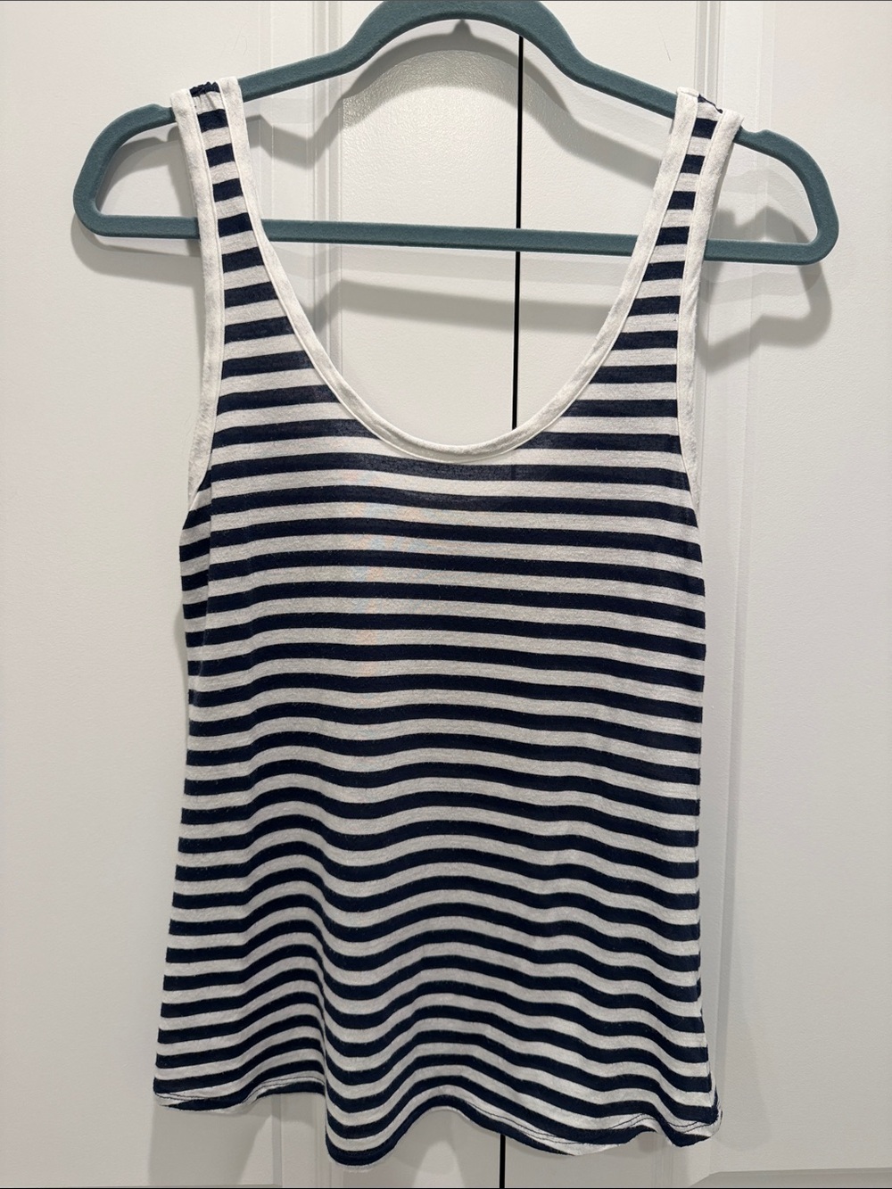 Ag Adriano Goldschmied Navy and White Striped Tank Top, Small